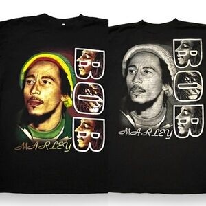 Vintage Bob Marley T-Shirt Two Sided Color Front  B&W Back Two & Two Tag Medium